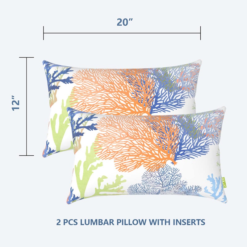 LVTXIII Set of 2 Patio Lumbar Pillows  12 x20  Fade Resistant Outdoor Lumbar Pillow with Inners  Fluffy Decorative Garden Lumbar Cushions for Home Patio Coach Sofa Use  Palm Green - Image 2